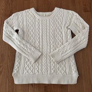 Margaret O’Leary Sweater Womens Large Ivory Cableknit Fisherman Cotton Crewneck